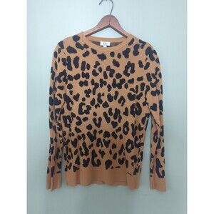 Womens Kim Rogers Size Small Long Sleeve Crew Neck Cotton Sweater Animal Print